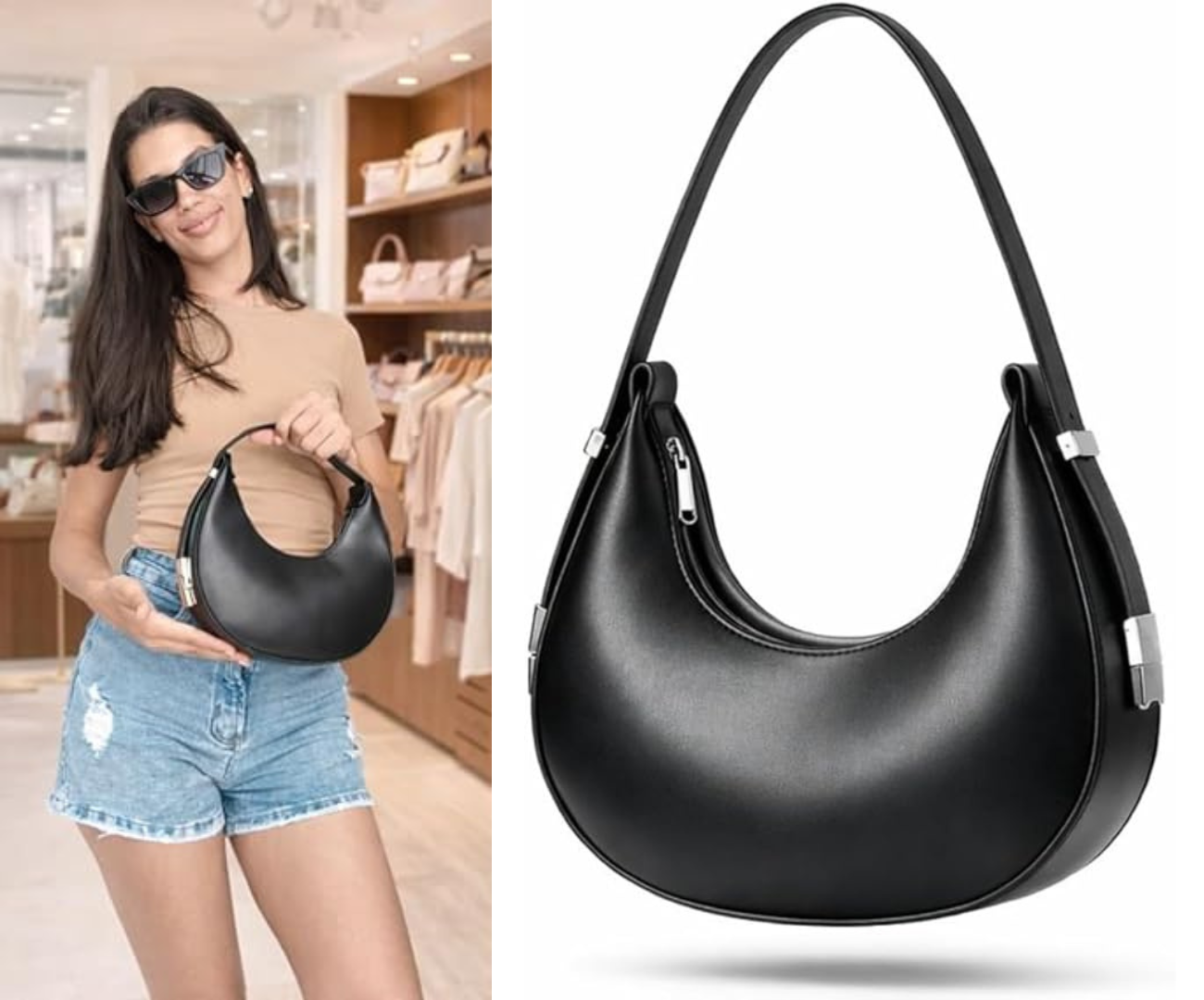 Bolsa Feminina Meia Lua Preta Couro