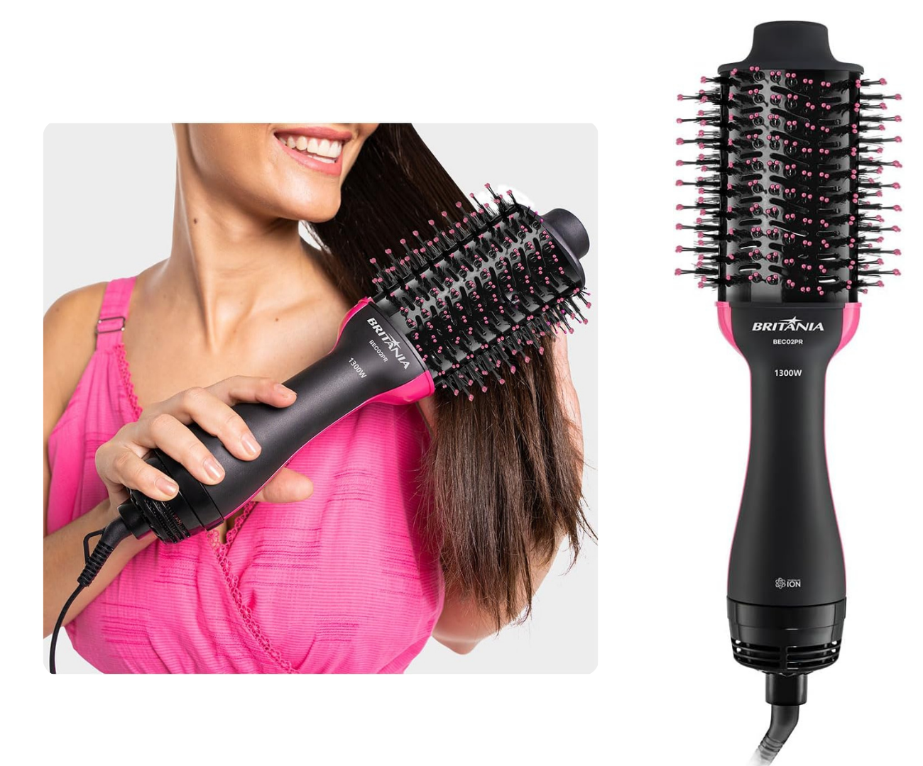 4 em 1: Seca, alisa, modela e dá volume com praticidade, reunindo tudo o que você precisa em um único produto para um resultado completo todos os dias. Revestimento em cerâmica: Mantém a hidratação natural dos fios durante o uso, ajudando a preservar o brilho e a maciez do cabelo.