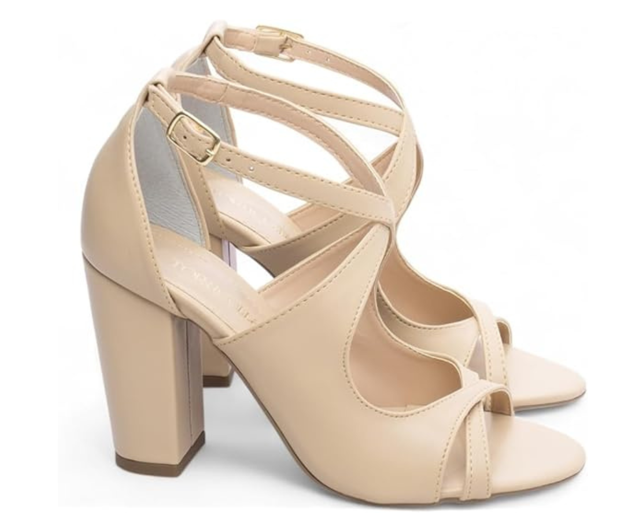 Sandália Feminina Bege Salto Médio Grosso-bege