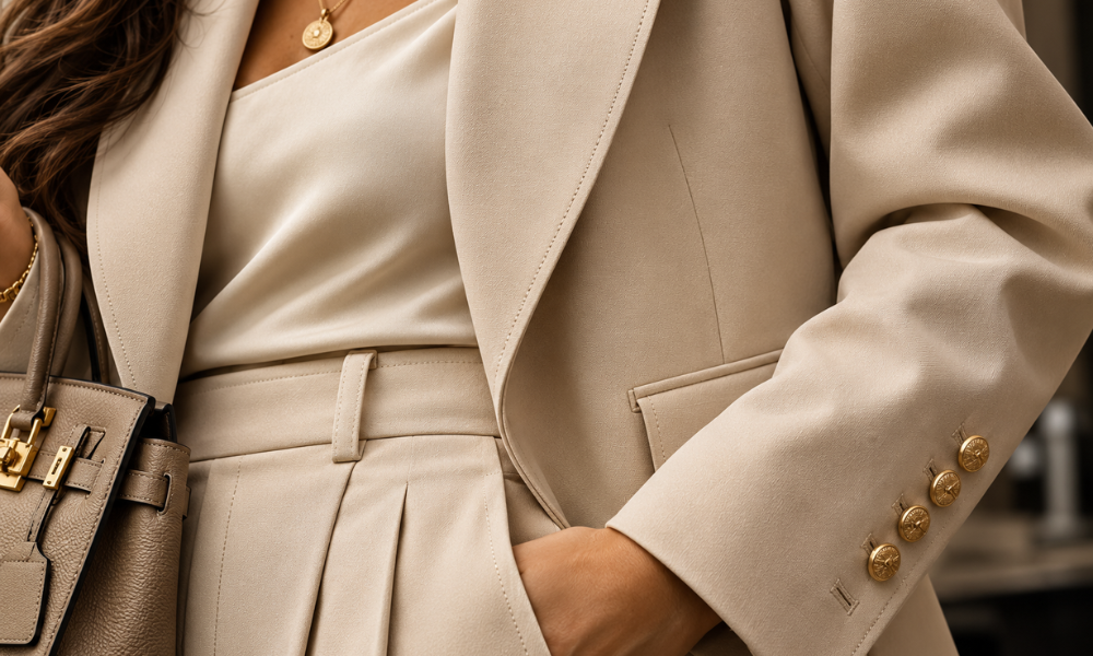 10 peças essenciais do luxo silencioso que definem a moda feminina em 2026! 2 close roupa tecido alfaiataria