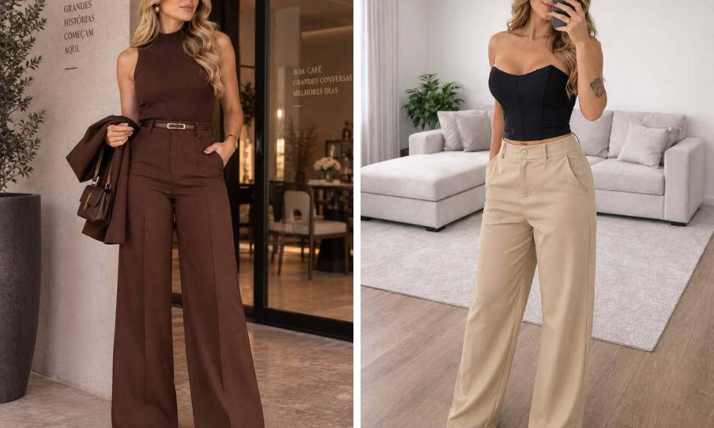 10 peças essenciais do luxo silencioso que definem a moda feminina em 2026! 4 mulher com calca alfaiataria