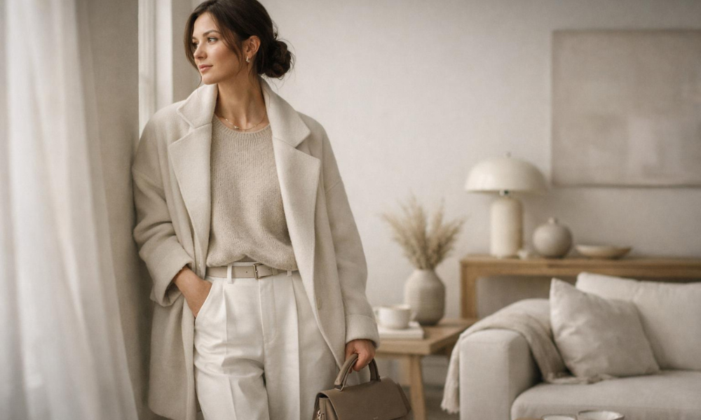 mulher elegante com roupa clara